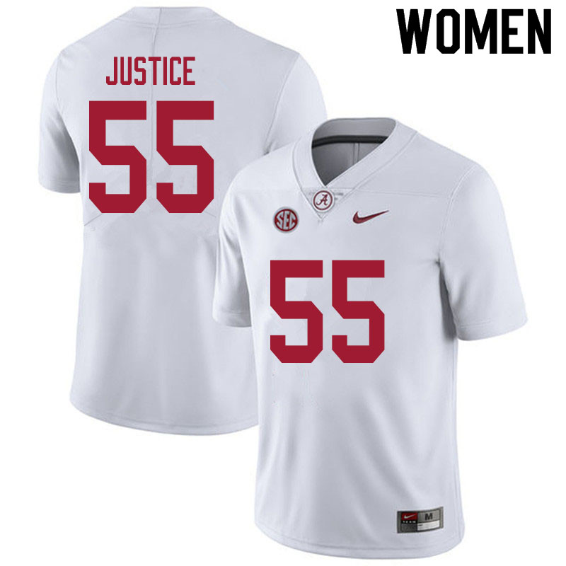 Alabama Crimson Tide Women's Kevin Justice #55 White NCAA Nike Authentic Stitched 2020 College Football Jersey WF16S74UC